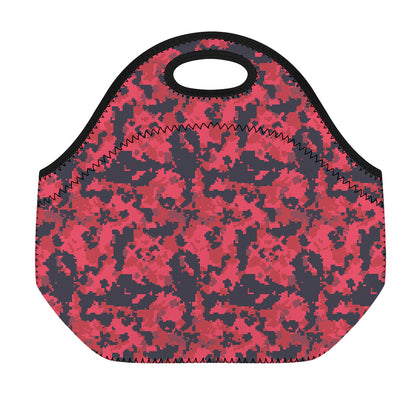 Red And Black Digital Camo Pattern Print Neoprene Lunch Bag