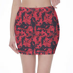 Red And Black Digital Camo Pattern Print Pencil Mini Skirt