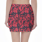 Red And Black Digital Camo Pattern Print Pencil Mini Skirt