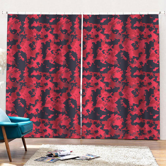 Red And Black Digital Camo Pattern Print Pencil Pleat Curtains