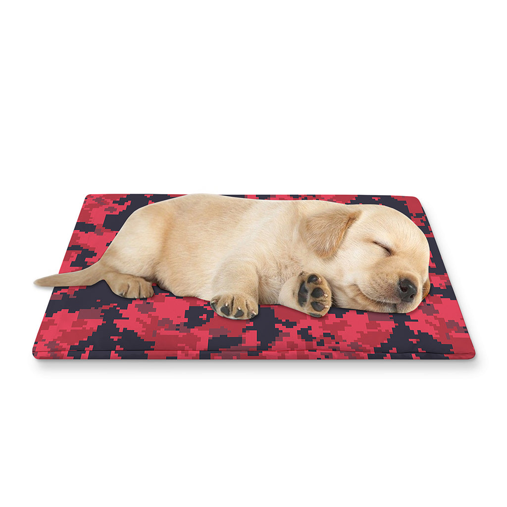 Red And Black Digital Camo Pattern Print Pet Cooling Mat Cover
