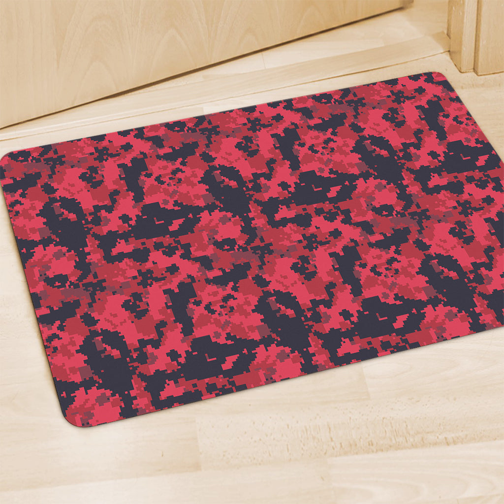 Red And Black Digital Camo Pattern Print Polyester Doormat