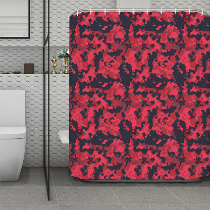 Red And Black Digital Camo Pattern Print Polyester Shower Curtain