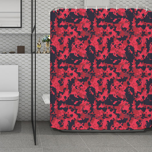 Red And Black Digital Camo Pattern Print Polyester Shower Curtain