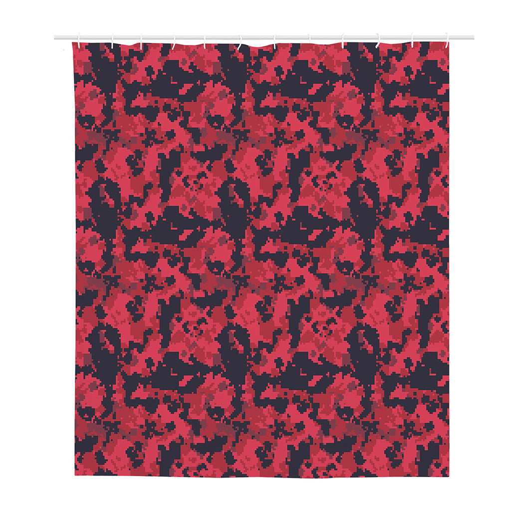 Red And Black Digital Camo Pattern Print Polyester Shower Curtain