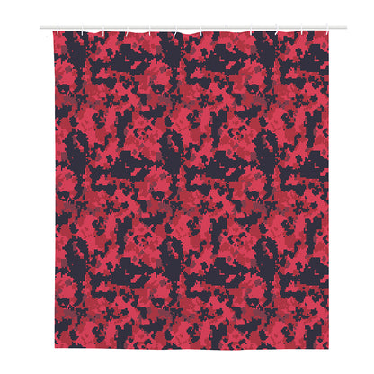 Red And Black Digital Camo Pattern Print Polyester Shower Curtain