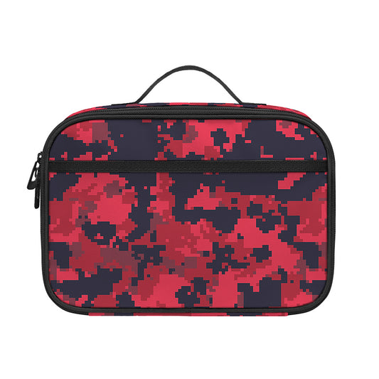 Red And Black Digital Camo Pattern Print Portable Lunch Bag
