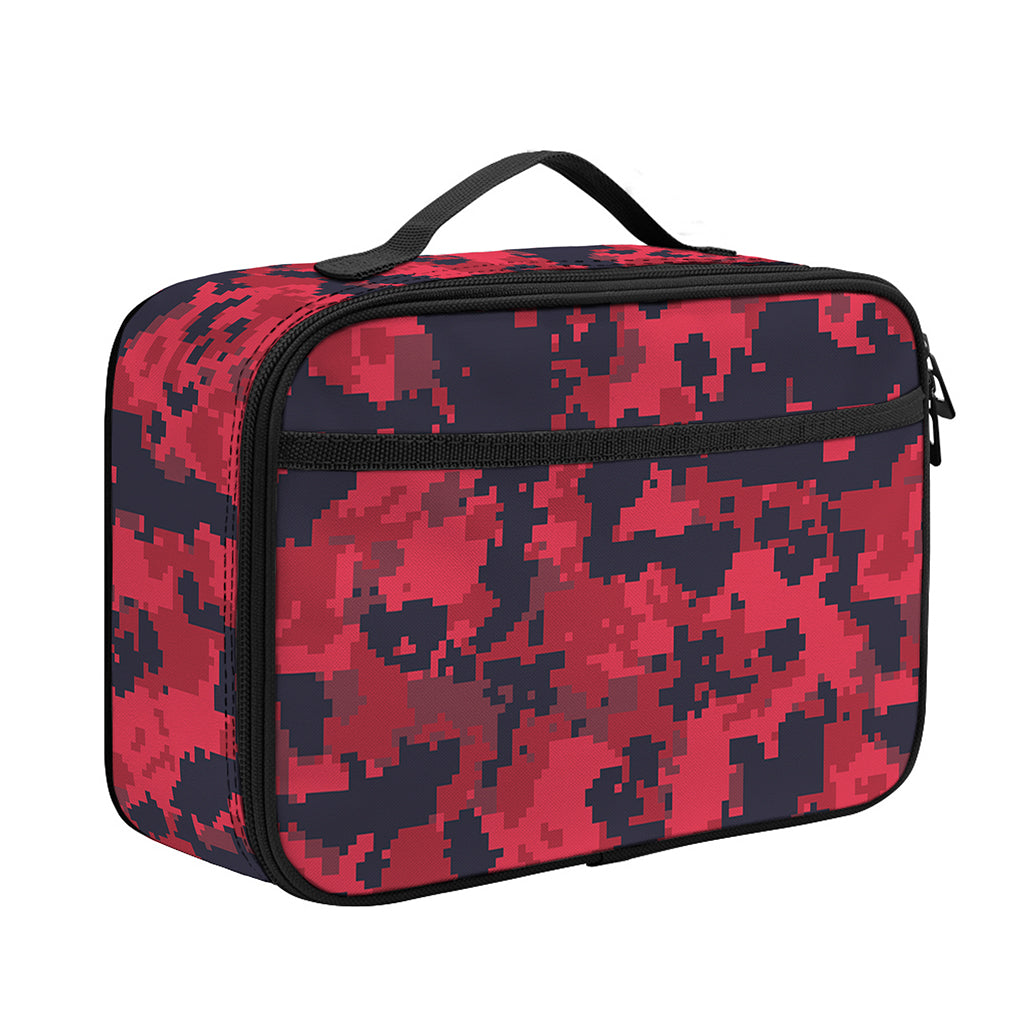 Red And Black Digital Camo Pattern Print Portable Lunch Bag