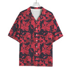 Red And Black Digital Camo Pattern Print Rayon Hawaiian Shirt