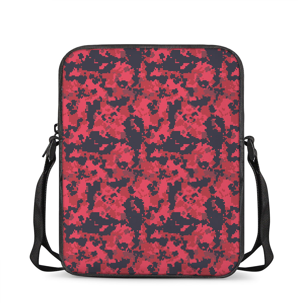 Red And Black Digital Camo Pattern Print Rectangular Crossbody Bag