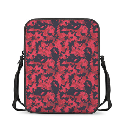 Red And Black Digital Camo Pattern Print Rectangular Crossbody Bag