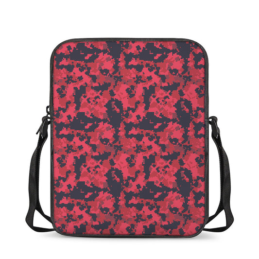 Red And Black Digital Camo Pattern Print Rectangular Crossbody Bag