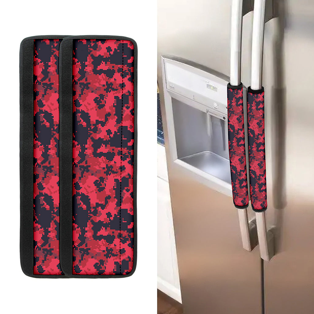 Red And Black Digital Camo Pattern Print Refrigerator Handle Covers