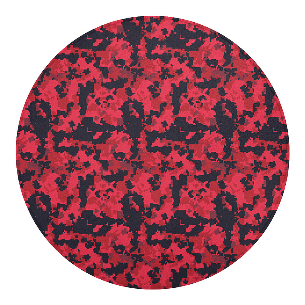 Red And Black Digital Camo Pattern Print Round Blanket