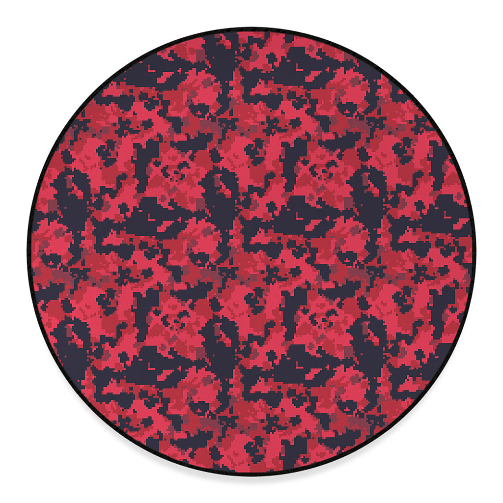 Red And Black Digital Camo Pattern Print Round Floor Mat