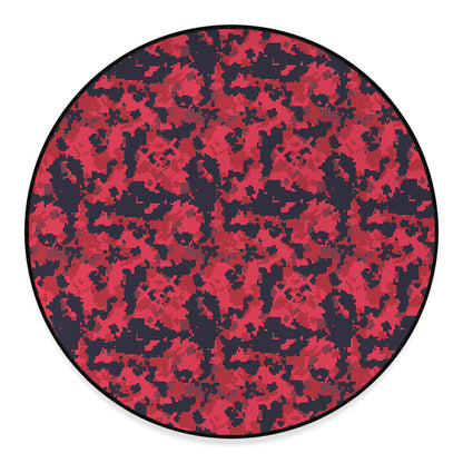 Red And Black Digital Camo Pattern Print Round Floor Mat