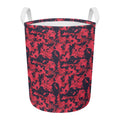 Red And Black Digital Camo Pattern Print Round Laundry Basket