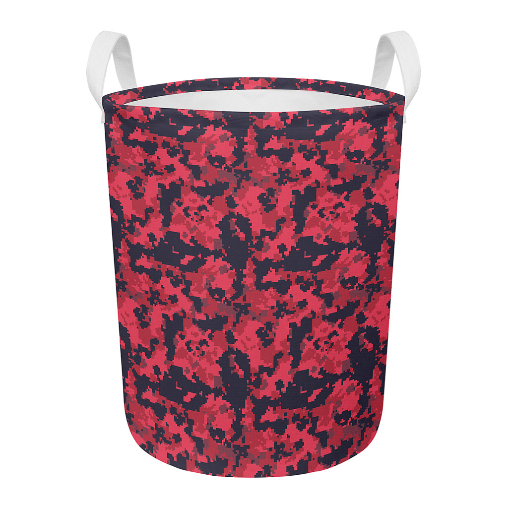 Red And Black Digital Camo Pattern Print Round Laundry Basket