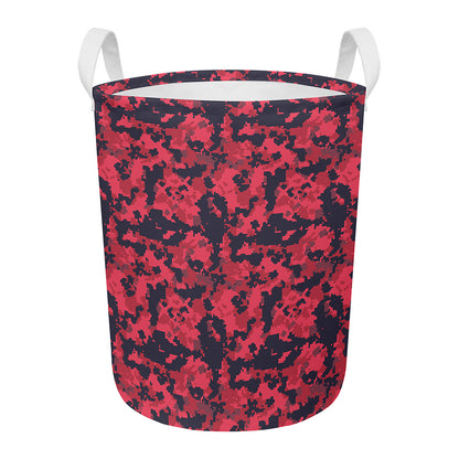 Red And Black Digital Camo Pattern Print Round Laundry Basket