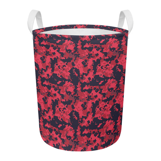 Red And Black Digital Camo Pattern Print Round Laundry Basket