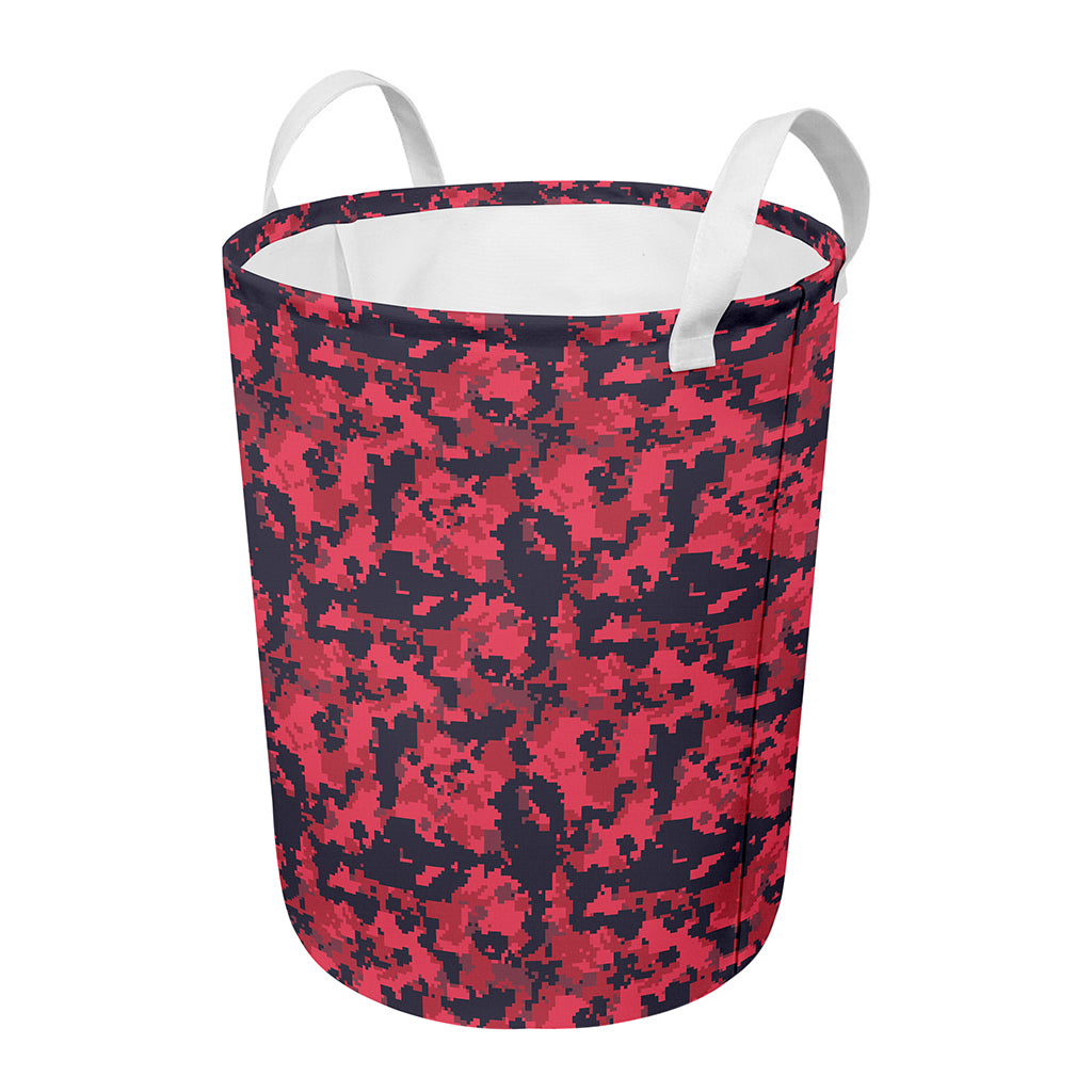 Red And Black Digital Camo Pattern Print Round Laundry Basket