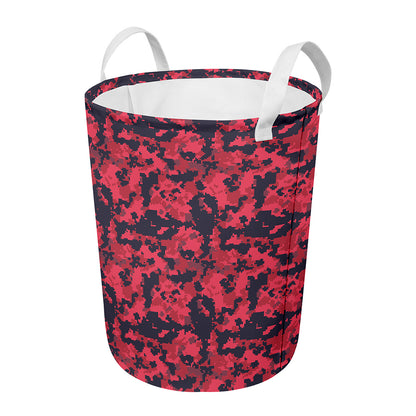 Red And Black Digital Camo Pattern Print Round Laundry Basket