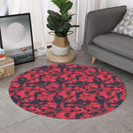 Red And Black Digital Camo Pattern Print Round Rug