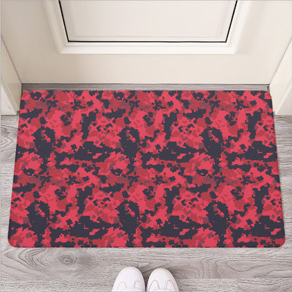 Red And Black Digital Camo Pattern Print Rubber Doormat