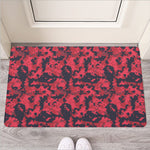 Red And Black Digital Camo Pattern Print Rubber Doormat