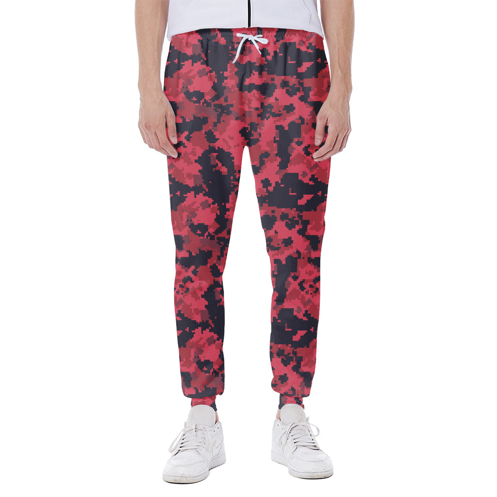 Red And Black Digital Camo Pattern Print Scuba Joggers