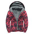 Red And Black Digital Camo Pattern Print Sherpa Lined Zip Up Hoodie