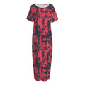 Red And Black Digital Camo Pattern Print Short Sleeve Long Nightdress