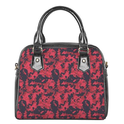 Red And Black Digital Camo Pattern Print Shoulder Handbag