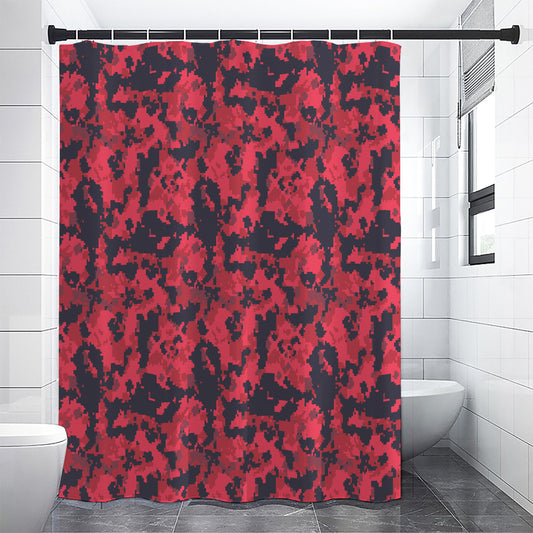 Red And Black Digital Camo Pattern Print Shower Curtain