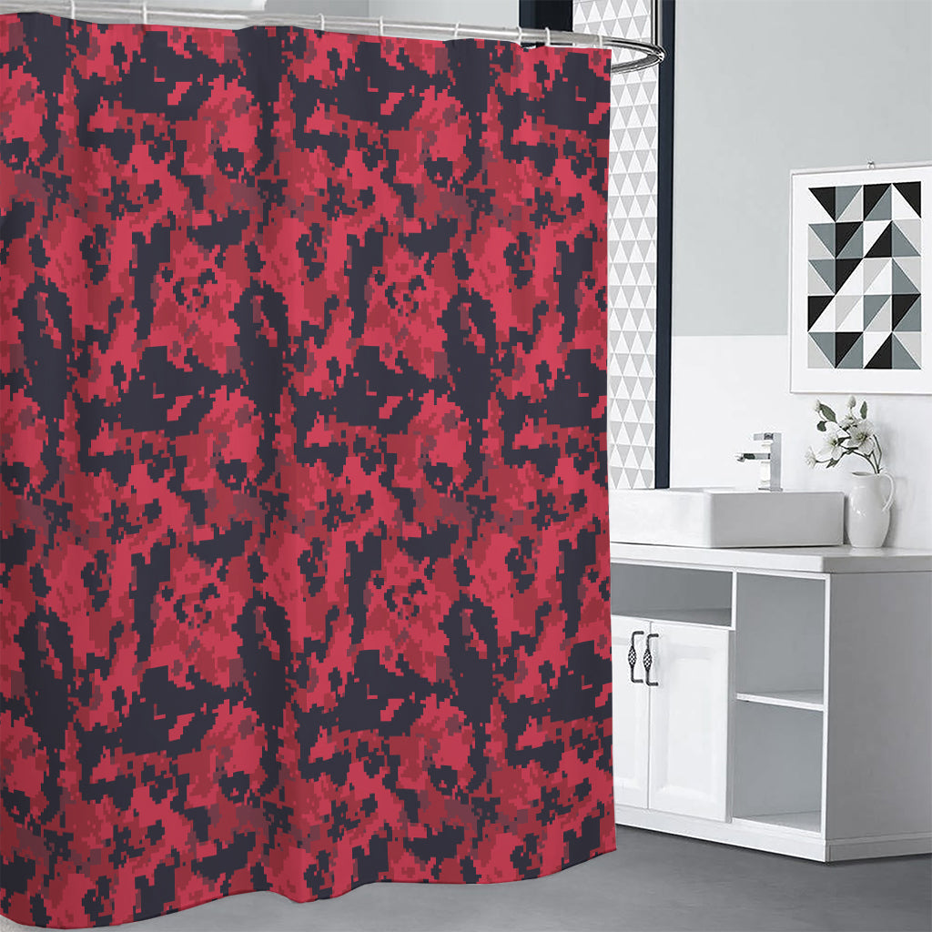 Red And Black Digital Camo Pattern Print Shower Curtain