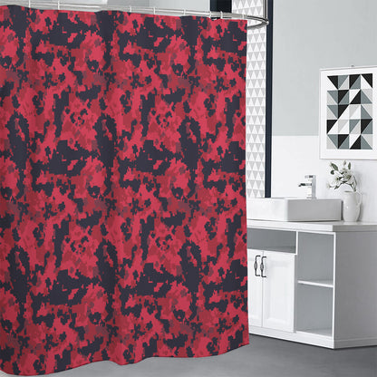 Red And Black Digital Camo Pattern Print Shower Curtain