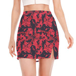 Red And Black Digital Camo Pattern Print Side Slit Mini Skirt