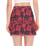 Red And Black Digital Camo Pattern Print Side Slit Mini Skirt