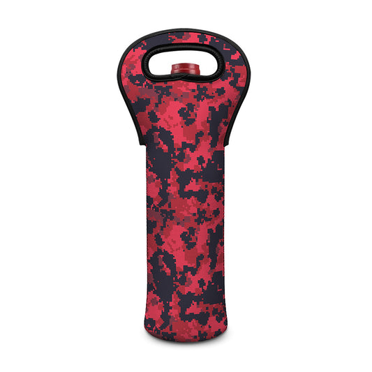 Red And Black Digital Camo Pattern Print Single Neoprene Wine Tote