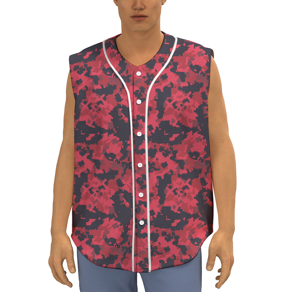 Red And Black Digital Camo Pattern Print Sleeveless Baseball Jersey