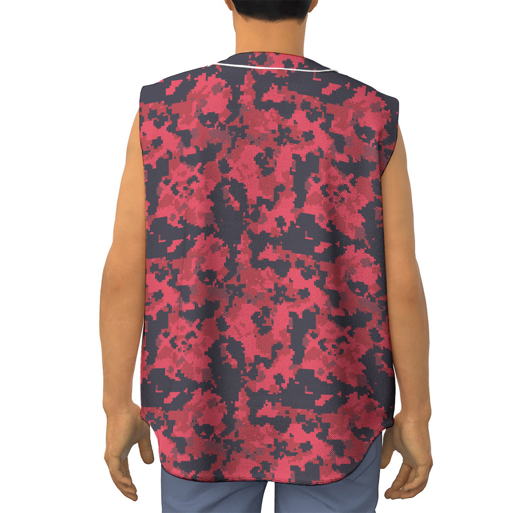 Red And Black Digital Camo Pattern Print Sleeveless Baseball Jersey