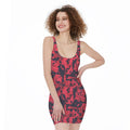 Red And Black Digital Camo Pattern Print Sleeveless Bodycon Dress