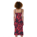 Red And Black Digital Camo Pattern Print Slim Fit Midi Cami Dress