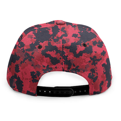 Red And Black Digital Camo Pattern Print Snapback Cap