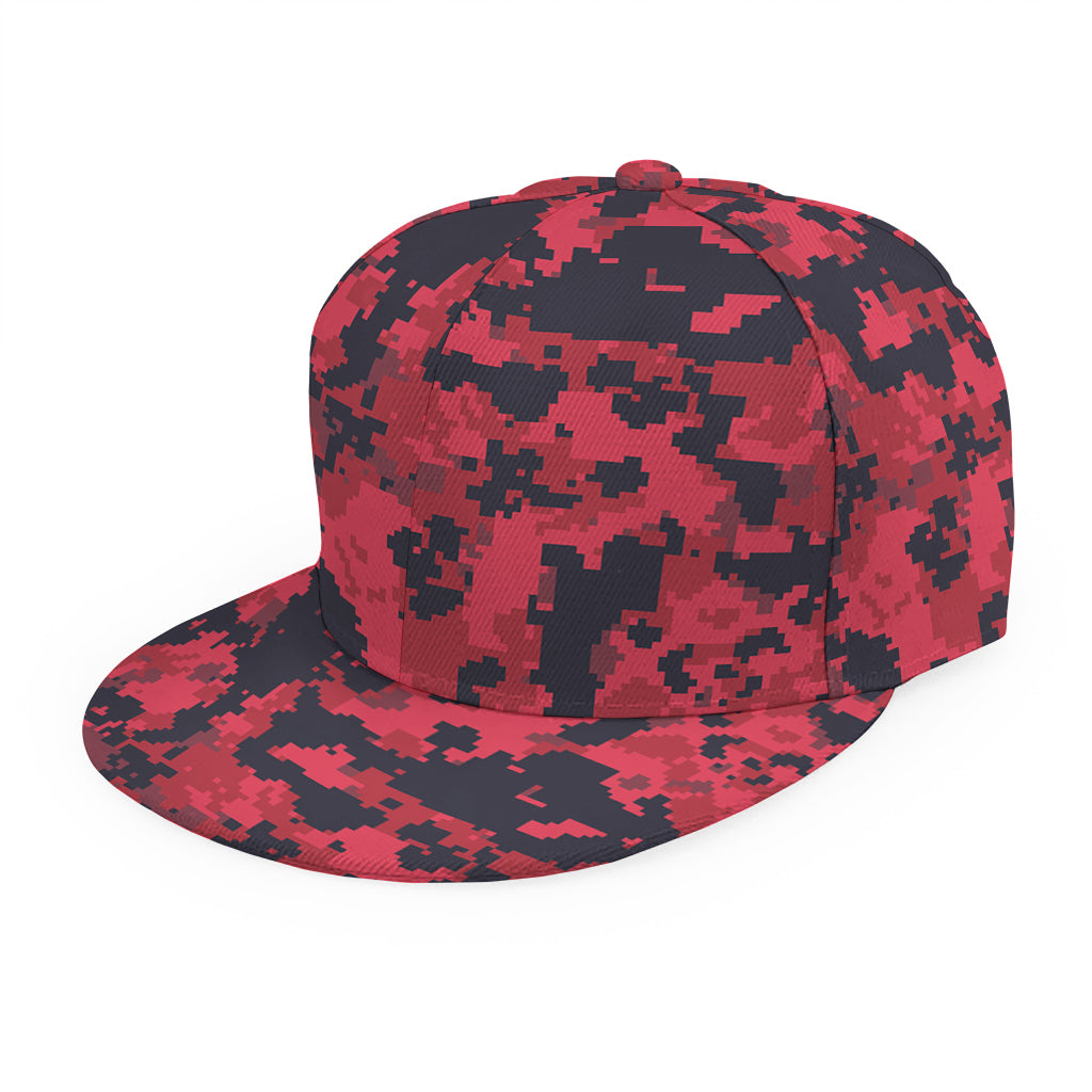 Red And Black Digital Camo Pattern Print Snapback Cap
