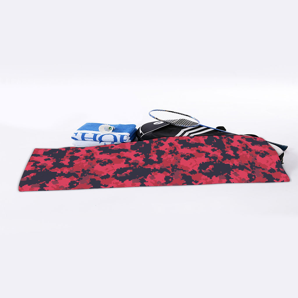 Red And Black Digital Camo Pattern Print Sports Towel