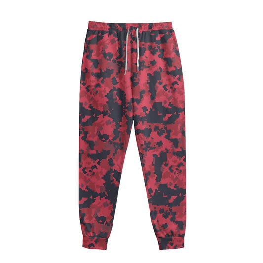 Red And Black Digital Camo Pattern Print Sweatpants