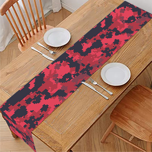 Red And Black Digital Camo Pattern Print Table Runner