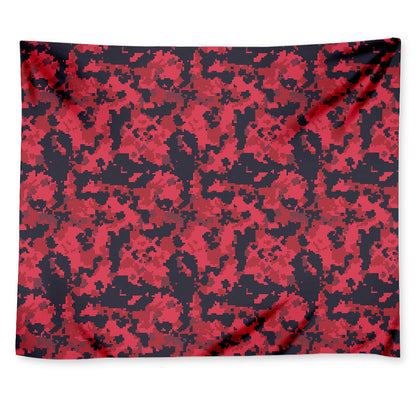 Red And Black Digital Camo Pattern Print Tapestry