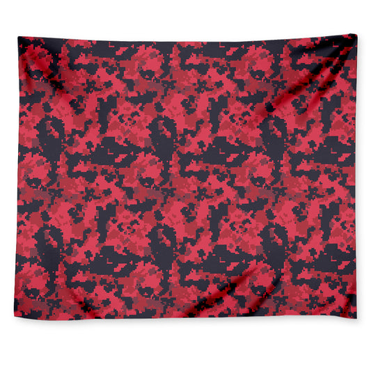 Red And Black Digital Camo Pattern Print Tapestry